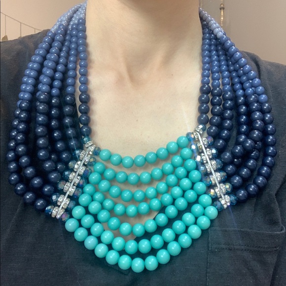 navy and turquoise layered beaded necklace - Picture 4 of 5